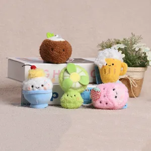 Cute plush pendant keychain set, soft stuffed toy cute animal food shapes for bag decor.