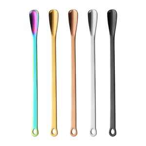 Stainless steel mini coffee spoon set long handle cute perforated stirring spoon multicolored