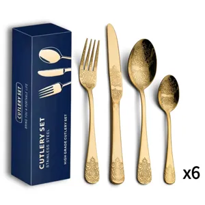 Set de couverts en acier inoxydable doré couteau fourchette cuillère style baroque cuisine