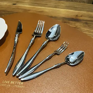 French 304 stainless steel tableware set, exquisite retro cutlery details for hotel and dining.