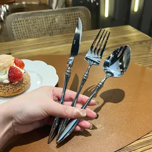 French 304 stainless steel flatware set knife fork spoon vintage luxury table cutlery