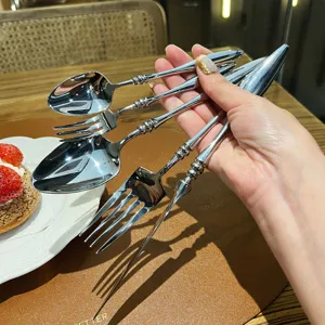 French style 304 stainless steel cutlery set, elegant beaded handle spoon and fork for dining.