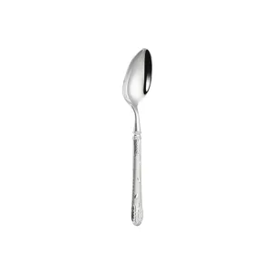 Roestvrijstalen soeplepel met graanpatroon handvat, elegant bestek voor restaurant.