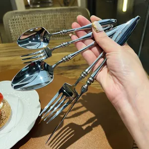 French style 304 stainless steel cutlery set detail showing exquisite bead handle spoons and forks.