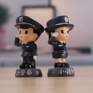 Mini police figurine toy set, cute cartoon police officer couple statues for car decor and cake.