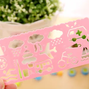 Pink multifunctional drawing stencil ruler with various creative patterns for kids