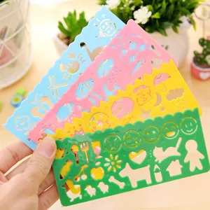 Colorful plastic drawing stencils set for students with various hollow-out patterns