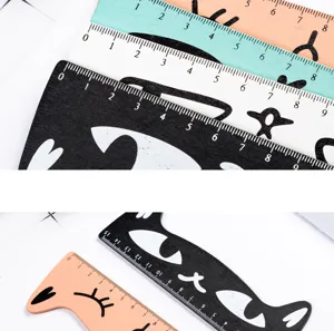Creative cartoon colored cat wooden straight ruler student stationery drawing 15cm scale
