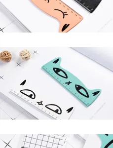Cute wooden cat straight ruler 15cm detail view, creative stationery for student drawing and journaling.