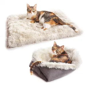 Plush Cat Bed Mat Dual-Use Foldable Soft Warm Dog Bed Washable Modern Pet Nesting Pad for Cats and Small Dogs