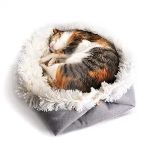 Plush fluffy cat bed cozy warm cave pet sleeping mat soft winter dog nest detail view
