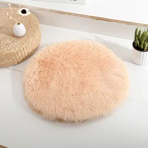 Comodo tappetino rotondo in peluche per animali, morbida cuccia in pelliccia sintetica.