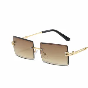 Lunettes de soleil carré sans monture tendance pour hommes et femmes, verres marron.
