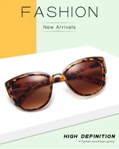 Elegantes gafas de sol cat-eye de moda para mujer con montura carey y lentes marrones.