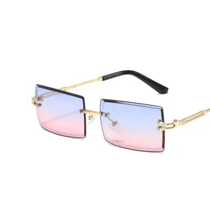 Lunettes de soleil sans monture carrées tendance pour hommes et femmes, verres à dégradé chic.