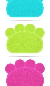 Alfombra arenero gato forma pata mascota PVC impermeable protector suelo colorido detalle
