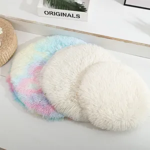 Tappeto rotondo per animali domestici in morbido peluche, cuccia calda per cani e gatti.