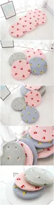 Round plush pet cushion mat with cute cherry embroidery, soft fluffy cat dog pad.