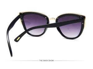 Mujer moda gafas de sol ojo de gato estilo ins montura plástico lentes degradadas