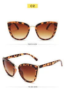Detalle de gafas de sol ojo de gato con montura de plástico leopardo y lentes.