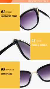 Gafas de sol ojo de gato de mujer lente degradado marco negro oro detalle