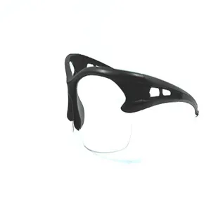 Vista di dettaglio della montatura per occhiali da ciclismo sportivi neri, accessori.
