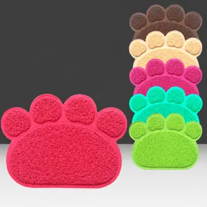 Lindo Tapete de Arena para Gatos PVC Huella de Pata Cara de Gato Alfombrilla Antideslizante Impermeable Suministros para Mascotas