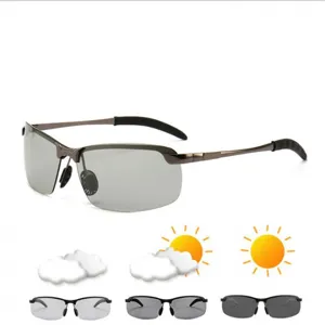 Lunettes de Soleil Polarisées pour Hommes Photochromiques UV400 Lunettes de Conduite Vision Nocturne pour Pêche Sports en Plein Air Monture en Métal