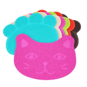 Alfombrilla arena gato PVC linda cabeza garra forma mascota limpieza pie estera suelo impermeable.