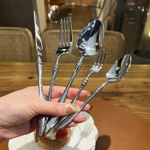 French 304 stainless steel cutlery set, exquisite vintage twisted handle knife fork spoon details.