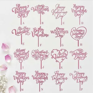 Pink glitter Valentine's Day cake topper acrylic sweet dessert table party decor options.