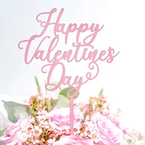 Valentine's Day cake topper acrylic glitter pink romantic dessert table party decor detail.