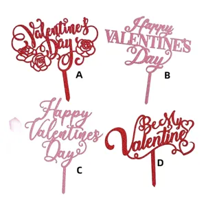 Valentine's Day glitter acrylic cake topper set, perfect for romantic party dessert decor.
