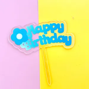 Acrylic Happy Birthday Cake Topper Colorful Flower Insert Party Dessert Decoration