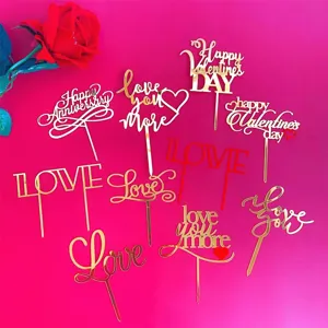 Acrylic cake topper set featuring gold and red love and Valentine designs for party desserts.