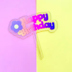 Colorful acrylic happy birthday cake topper party decoration dessert insert card for celebration.