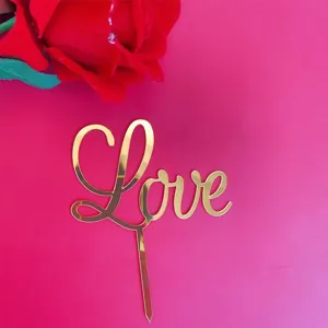 Gold acrylic Love cake topper for Valentine day party dessert table cake decoration.
