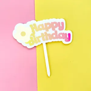 Acrylic Happy Birthday Cake Topper Colorful Candy Style Cake Decoration Insert 1pc