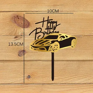 Décoration de gâteau d'anniversaire de voiture de sport noir et or pour fête.