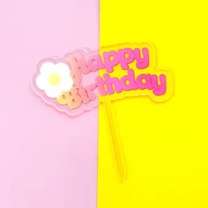 Acrylic Happy Birthday cake topper detail colorful candy style dessert decoration