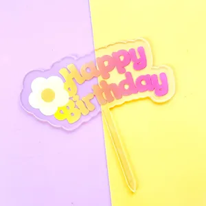Acrylic Happy Birthday cake topper colorful candy style dessert decoration insert party supply.