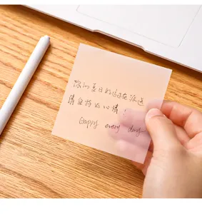 Note adesive trasparenti per ufficio e scuola, blocchetto memo chiaro per la scrittura quotidiana.