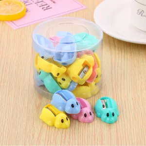 Cute candy color cartoon turtle pencil sharpener set, creative plastic stationery tool.