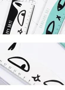 Creative cartoon cat wooden straight ruler for student drawing and hand ledger stationery.