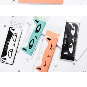 Cute cat wooden straight ruler 15cm stationery detail view showing colorful animal design.
