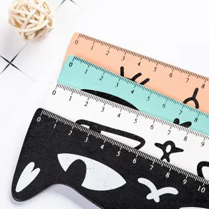 Creative cartoon cat wooden straight ruler set, colorful student stationery drawing office tool.