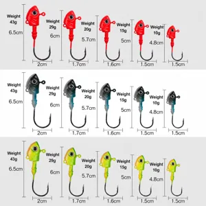 Detail view of fishing jig head size chart with multiple weights and hook dimensions for soft bait.