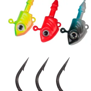 Fishing jig head hooks set colorful fish head with sharp hooks for outdoor angling gear
