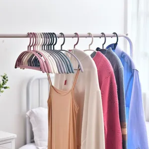 Durable plastic clothes hangers with wide shoulder non slip design for home dorm wardrobe.
