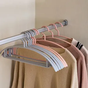 Plastic clothes hangers wide shoulder non slip grey pink adult clothes drying hangers 10pcs